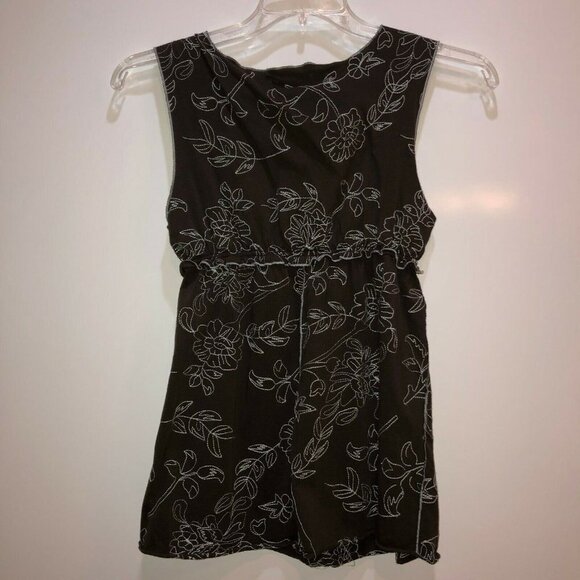 BCBGMAXAZRIA Medium Brown Floral Embroidered Top Babydoll Shirt Blouse Y2K - Picture 5 of 8